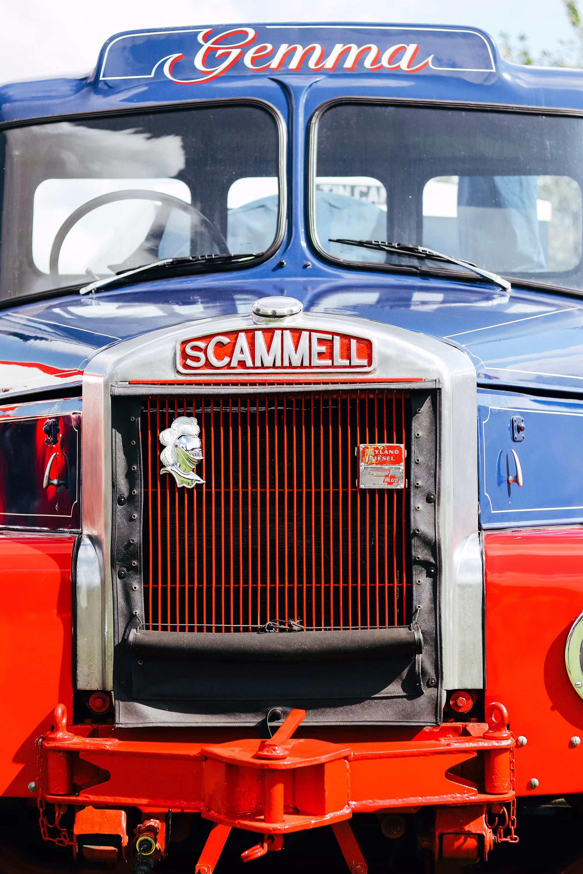 Close-up of a semi-trailer truck with chrome details